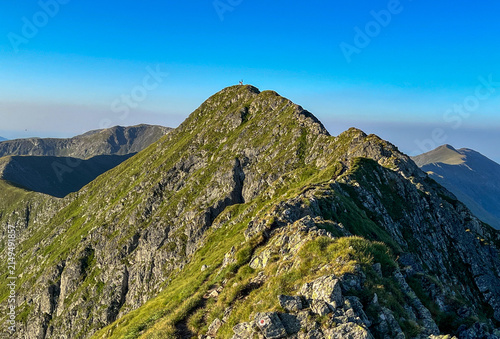 Canvas Print mountain landscape with blue sky, Moldoveanu Peak, Fagaras Mountains, Romania