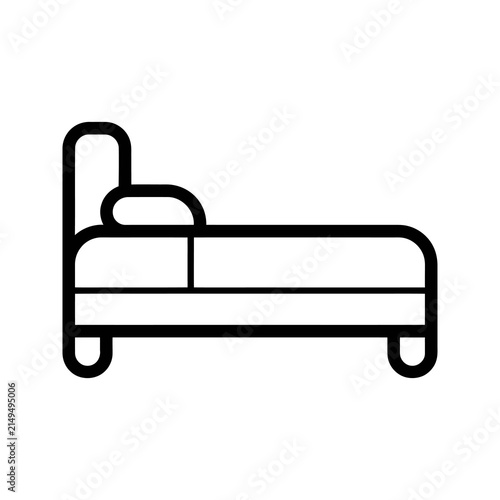 Black outline bed icon flat style for minimalist interior design needs.