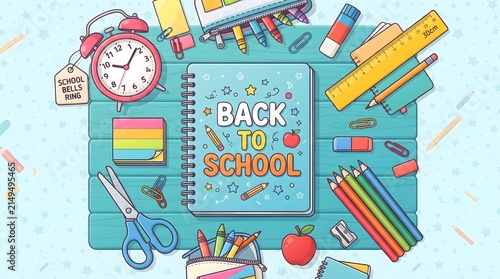 Back to School Supplies and Stationery Flat Lay Illustration