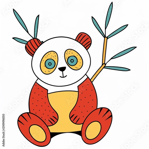 Cute panda illustration holding bamboo in vibrant colors  