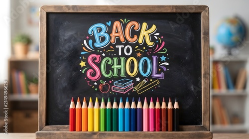 Back to School Chalkboard Sign with Colorful Pencils