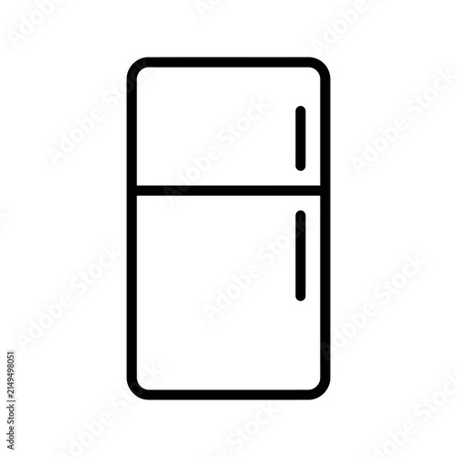 Modern refrigerator line icon isolated on transparent grid background.