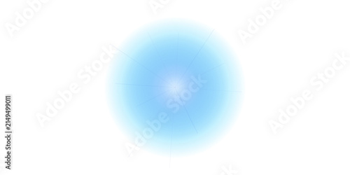 Radiant blue light burst sphere with star rays isolated on pure white