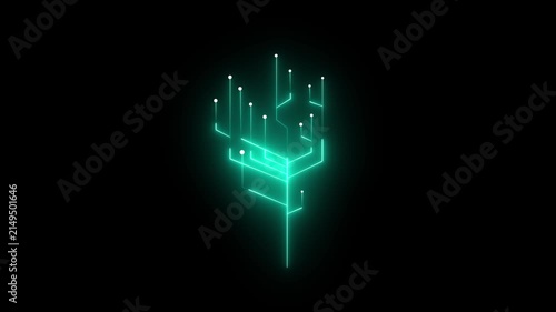 Abstract blue neon lines branching network structure on black background futuristic technology concept glowing circuit board pattern digital data flow animation. 4k motion video.