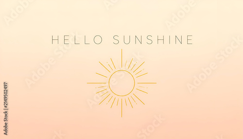 Hello Sunshine minimalist flat vector illustration banner with geometric sun
