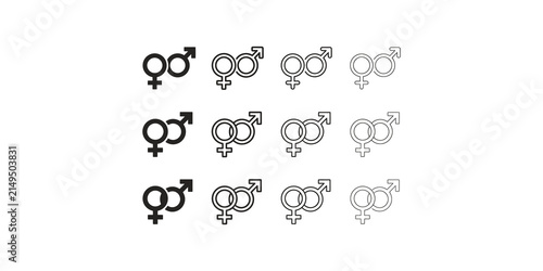 Bild auf Leinwand Gender symbols set showing male and female icons with various stroke weights and styles on a transparent background for graphic design