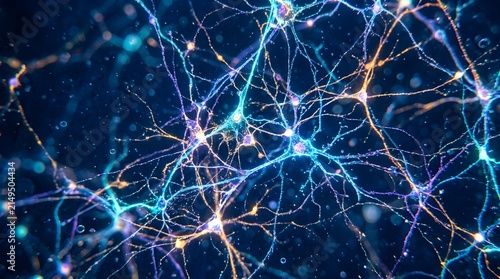 Abstract Glowing Neural Network and Cellular Structure Background for AI and Biotechnology Concept