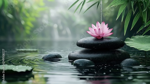 Zen still life lotus flower and stones