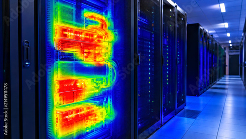 Overheating Data Center Server Rack with Thermal Heatmap for Cooling and Energy Efficiency