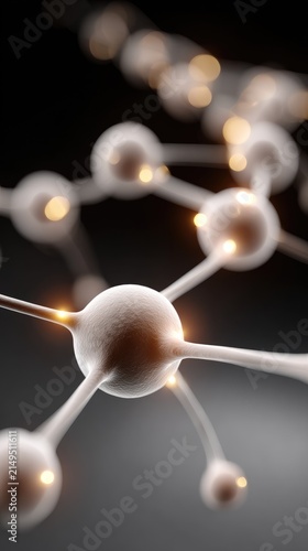 Colorful molecules are interconnected, demonstrating complex interactions with a blurred background enhancing the focus on their design
