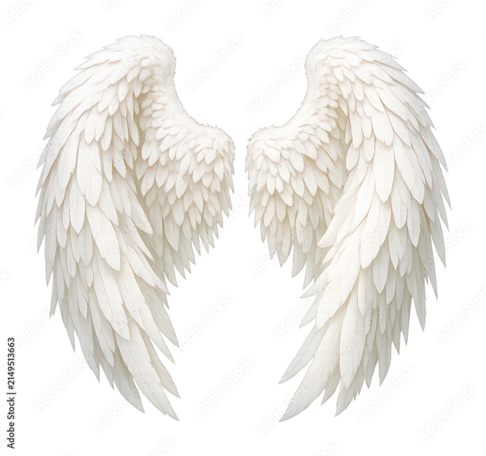 Fototapeta premium PNG Elegant white angel wings on black background.