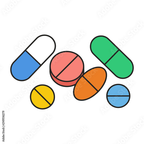 Colorful Pills and Capsules Medical Vector Illustration
