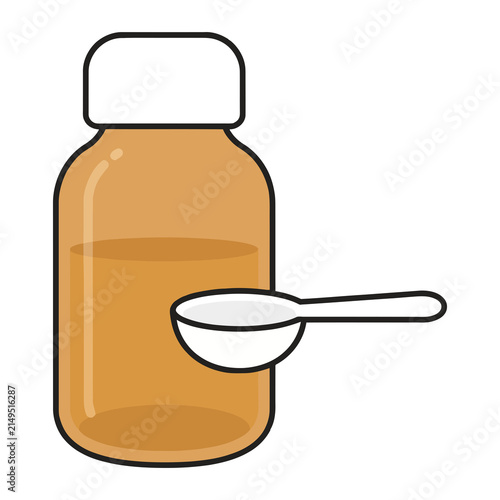 Syrup Medicine Bottle with Measuring Spoon Vector Illustration