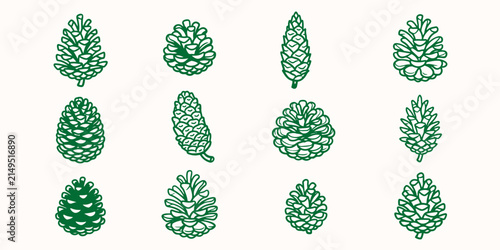 Foto Set of hand drawn pine cone illustrations for nature and forest themes with pine