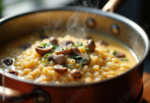 Copper Saupan Creamy Mushroom Risotto with Rich Parmesan Cheese and Fresh Herbs