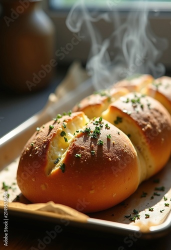 Garlic Butter Bread Delight Fresh Baked Flavor Herb Infused Crunchy Loaf Rustic Oven Warm