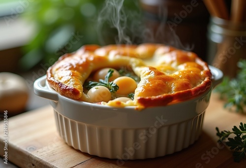 Individual Chicken Pot Pie Ramekin Comfort Dish Flaky Crust Rich Filling Comforting Miniature