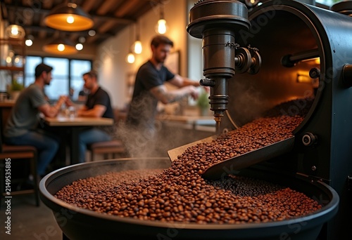 Industrial Culinary Café Roasting Coffee Beans in a Modern Chic Environment