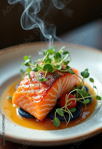 Lustrous Wild Caught Salmon Fillet Glazing Exquisite Over Return of Juicy Wild Ritzy Dish Presentation