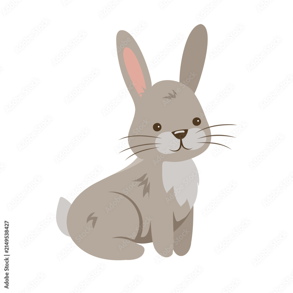 Fototapeta premium Cute woodland rabbit cartoon character isolated on white background. Forest animal vector illustration for kids, nursery, education and design.