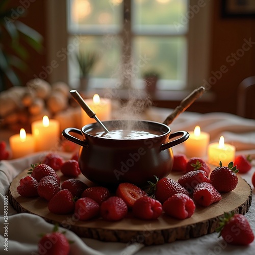 Chocolate Fondue Romantic Evening Fruit Dippers Intimate Candlelit Table Decor