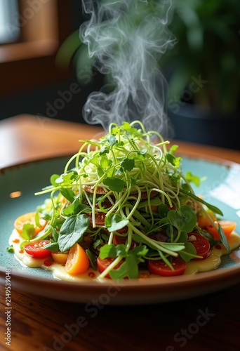 Exquisite Seasonal Produce Salad Artistic Presentation High End Restaurant Farmed Fresh Greens