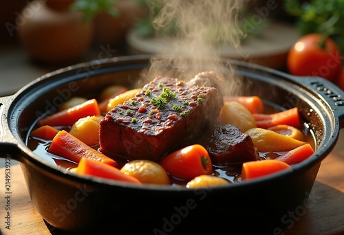 Hearty Slow-Cooked Pot Roast Jacques in Dutch Oven with Vegetables and Thick Gravy