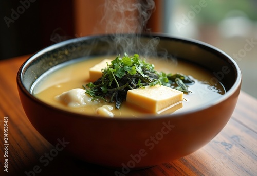 Lacquered Wooden Bowl Miso Soup Tofu Seaweed Natural Essence Simmered Delicacy
