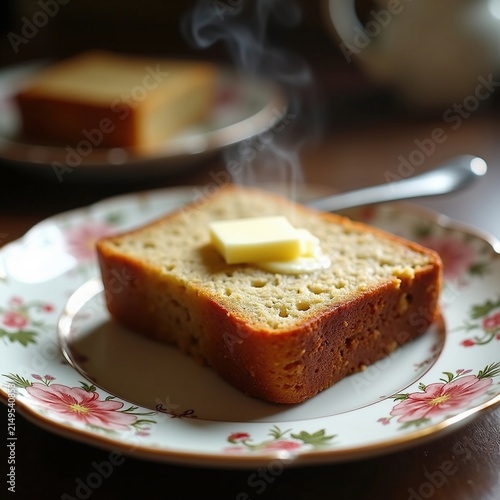 Wholesome Banana Bread Butter Delight on Antique Floral Dish