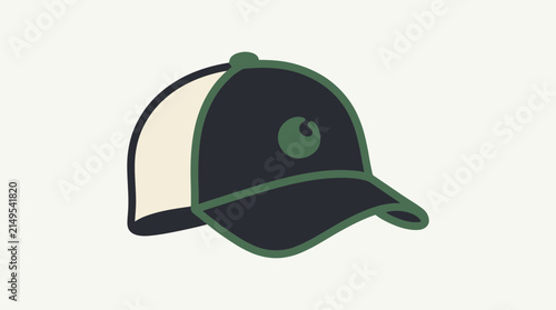 Minimalist hand-drawn organic green and black trucker baseball cap illustration for lifestyle fashion apparel design