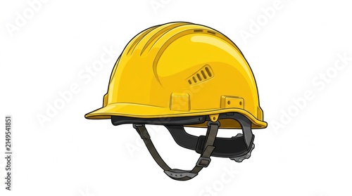 Yellow construction helmet in a simple design with a strap for secure fit is shown from the side