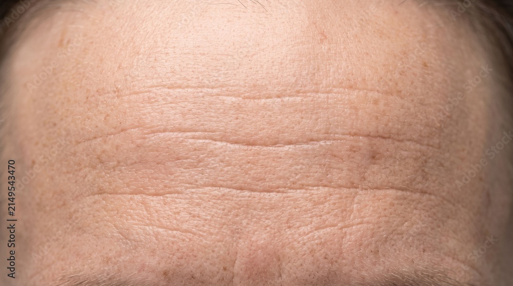 Fototapeta premium Close up macro shot of forehead skin wrinkles on male face