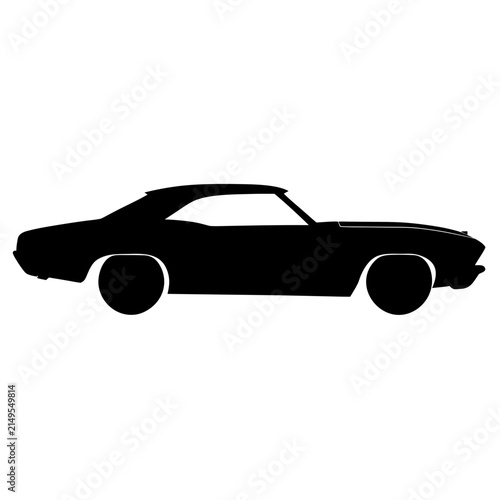 Vintage Classic American Muscle Car Silhouette Vector. Retro Old School Automobile Profile. Black Outline of a Convertible Vehicle Concept