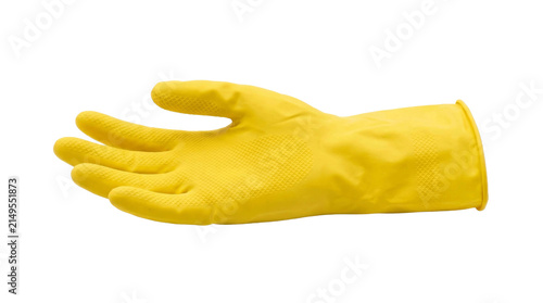 Yellow rubber glove isolated on white background for cleaning and protection