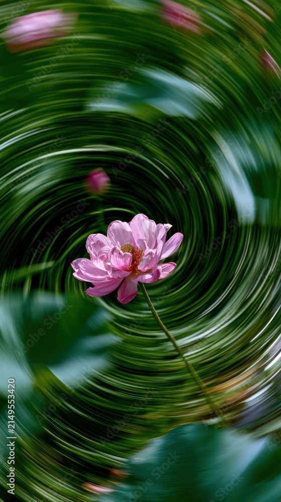 Obraz premium Vibrant pink flower with swirling green background mobile wallpaper.