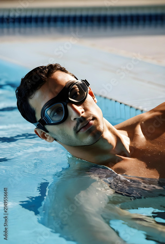 Young man with swimming gog...
