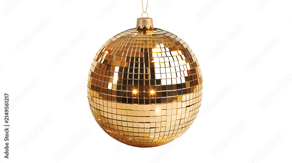 Obraz premium Gold disco ball reflecting highlights against black background