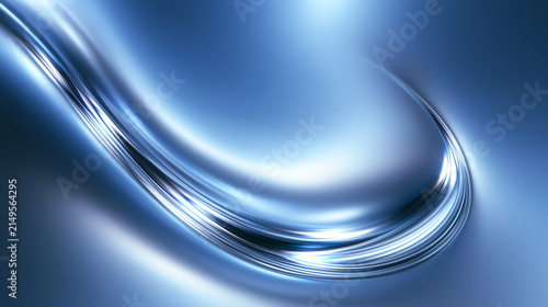 Abstract Blue Metallic Wave Background with Smooth Dynamic Curves
