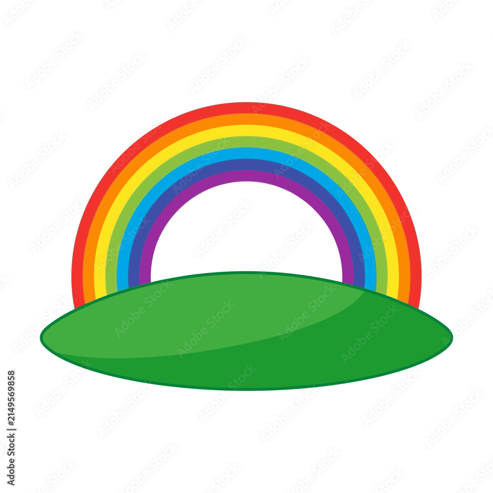 Fototapeta premium Colorful Rainbow Arched Over A Vibrant Green Grassy Landscape Illustration