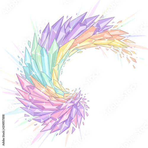 Bild auf Leinwand Abstract Rainbow Crystal Spiral Design on White Background