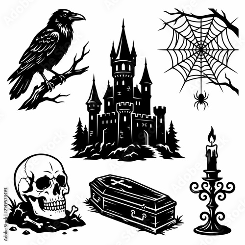 Bild auf Leinwand Gothic horror vector set