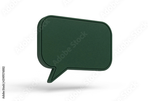 3d render of a dark green speech bubble icon, a blank chat box symbol for communication and messaging, isolated on white background