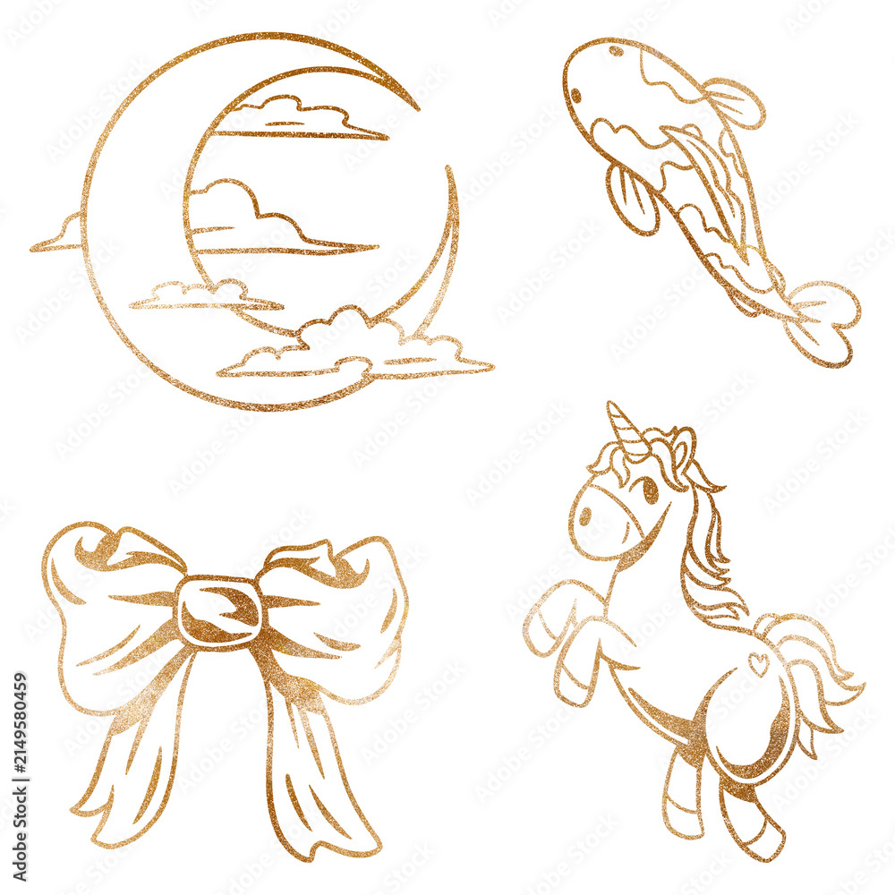 Naklejka premium Shimmering golden cute sticker collection design resource