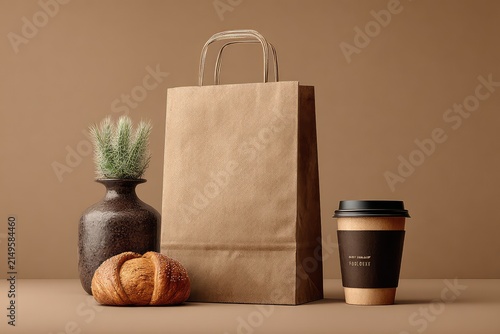 Minimalist Kraft Paper Bag Mockup with Folded