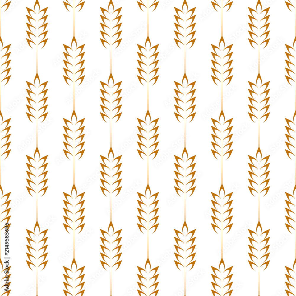 Fototapeta premium Vector Seamless Pattern with Agriculture Wheat and Cereal Ears on White Background. Organic Wheat, Rice Ear Design Template. Bread, Beer Packaging, Farming, Organic Food Concepts