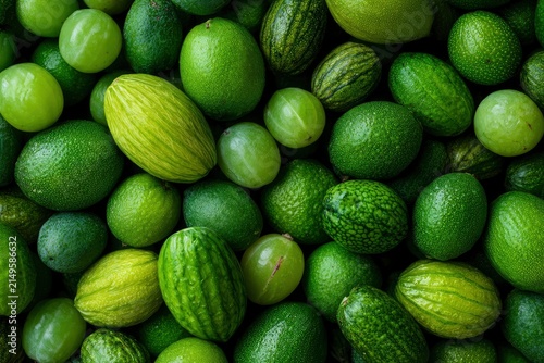 Mixed Green Fruits Flat Lay Background Texture