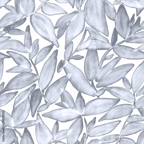 Watercolor Blue Leaf Seamless Pattern Background