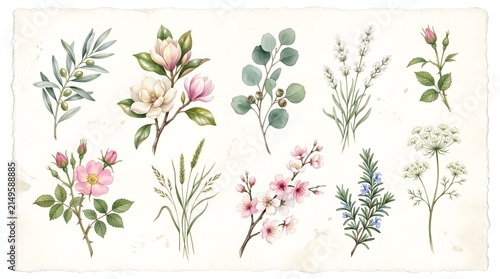 Elegant Botanical Watercolor Branches and Twigs Hand-Painted Collection
