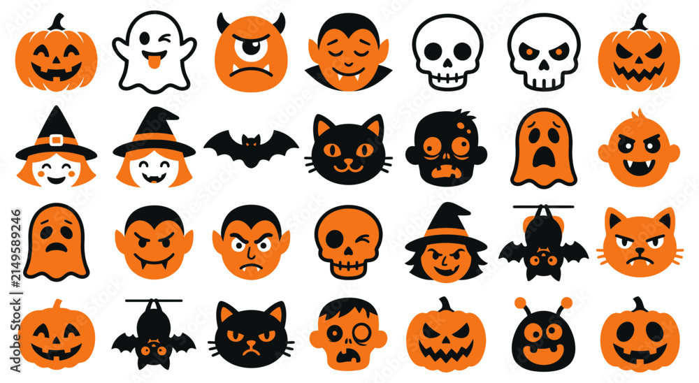 Fototapeta premium A delightful collection of spooky and charming halloween icons perfect for festive decorations and creative projects this october season