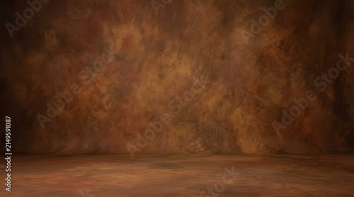 A textured brown canvas background for studio portraiture on wall and floor.